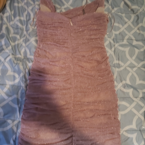NEW Dazzle Me Metallic Ruched Mini Dress -Mauve - Picture 6 of 7